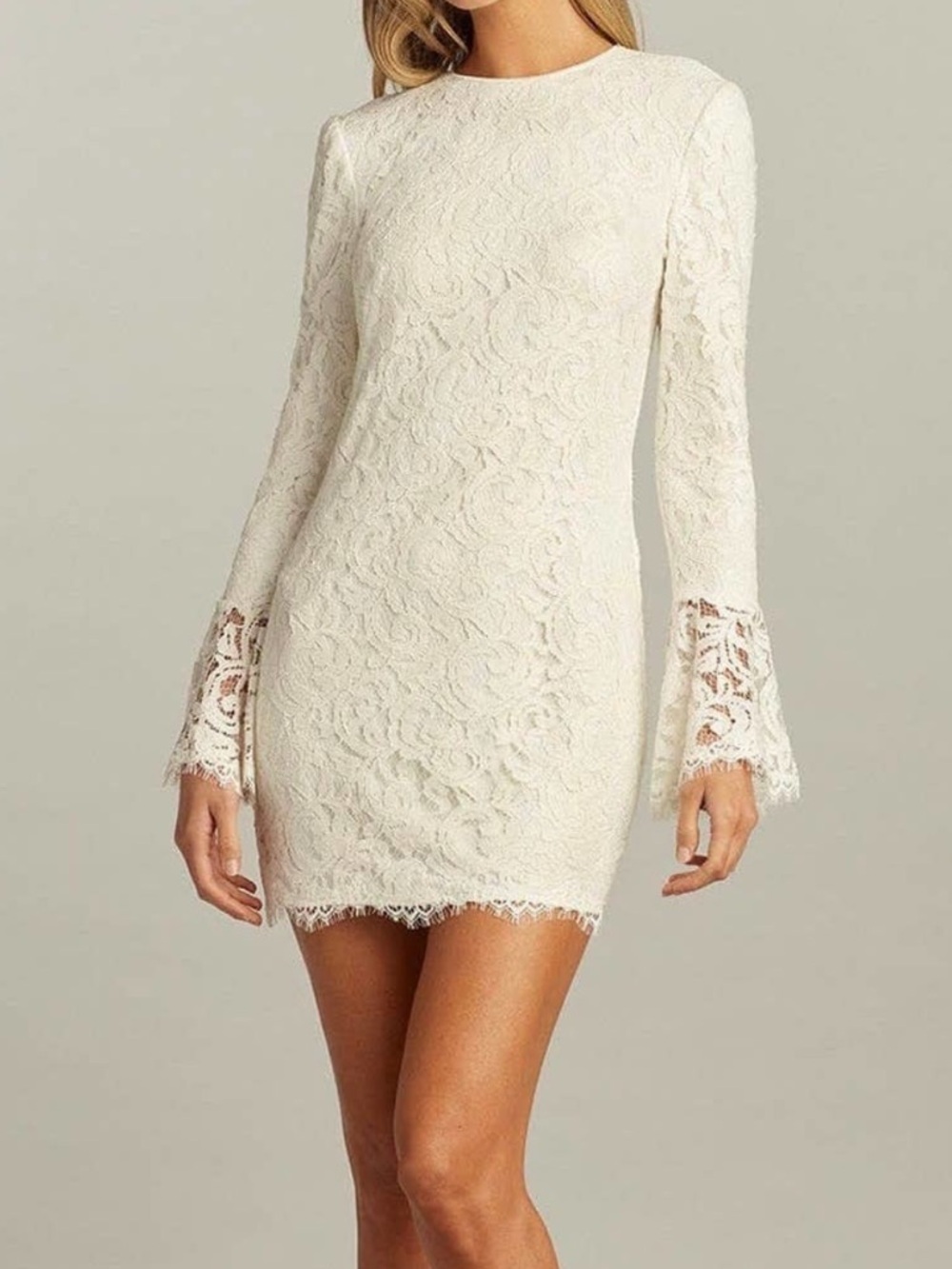 SHO for Tadashi Shoji Jamila Lace Long Sleeve White Dress 10 Cutout Bridal